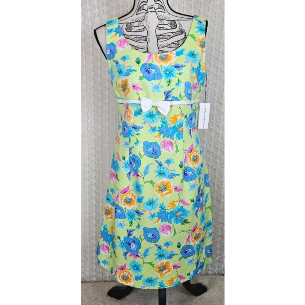 (NEW) Laura Madrigano Green Floral A Line Dress VINTAGE Size 6
